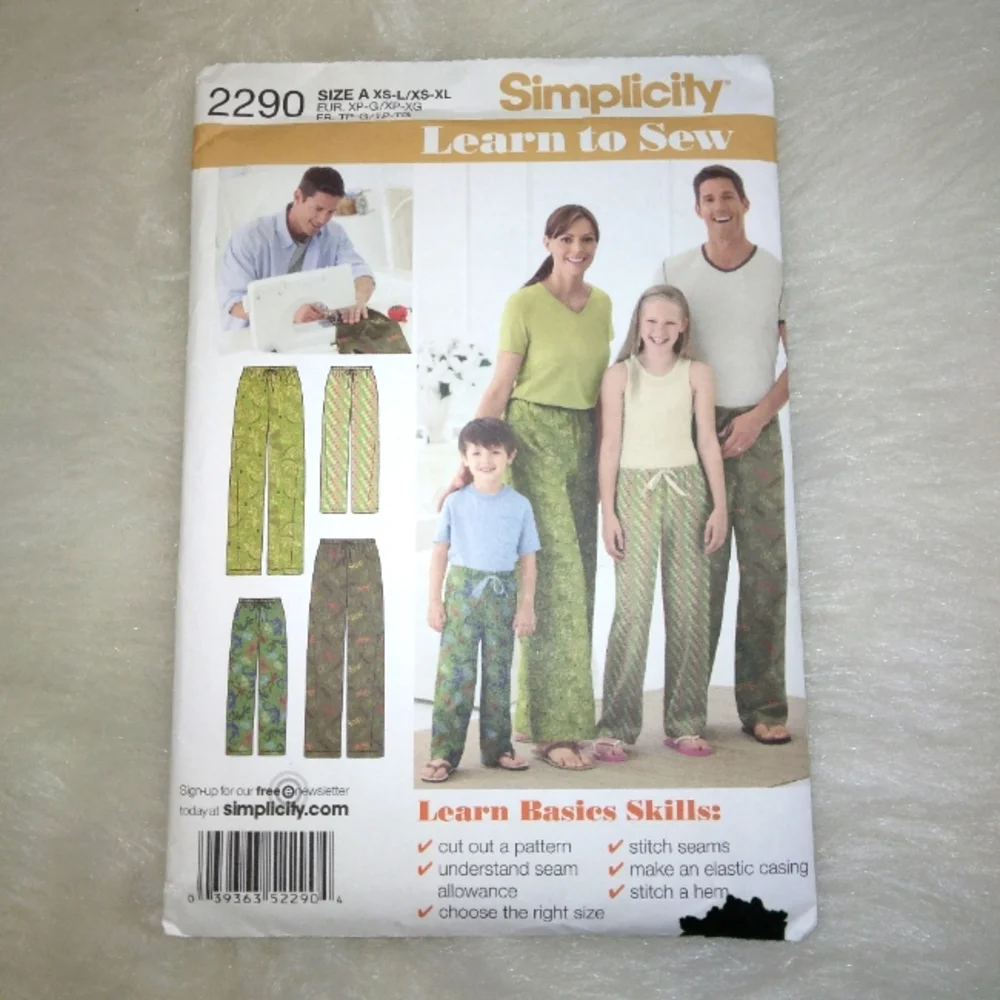 SIMPLICITY 2290 Lounge Pants, Learn to Sew, child, teen adult sizing.